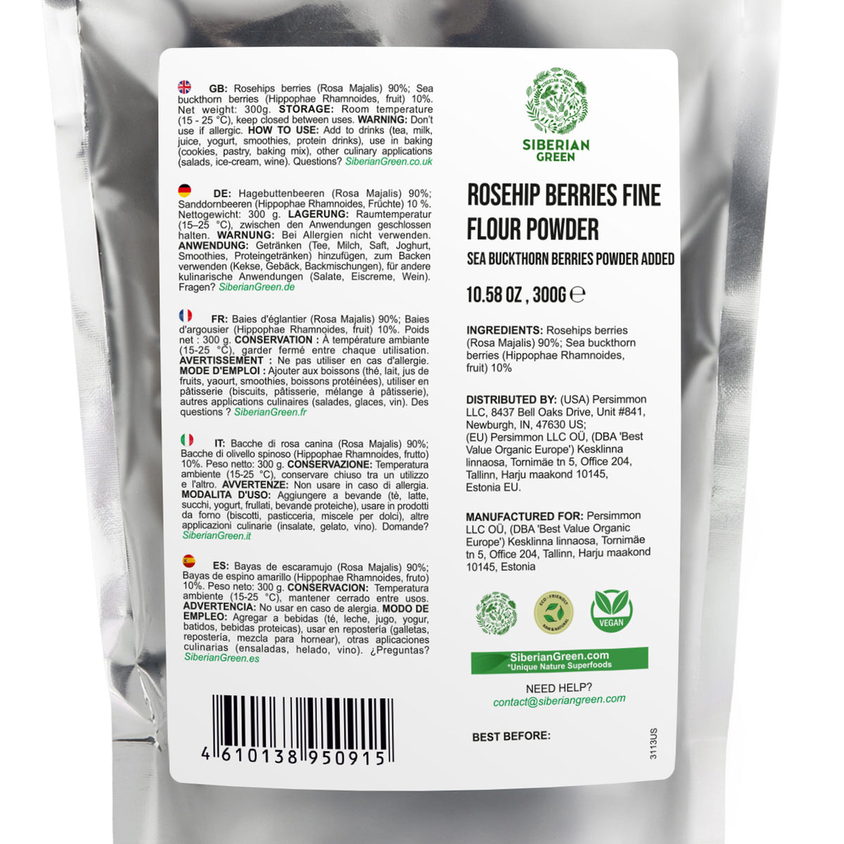 Ground Siberian Rose Hips & Sea Buckthorn Powder 300g (10.58 oz) – Nutrient-Rich Superfood Blend