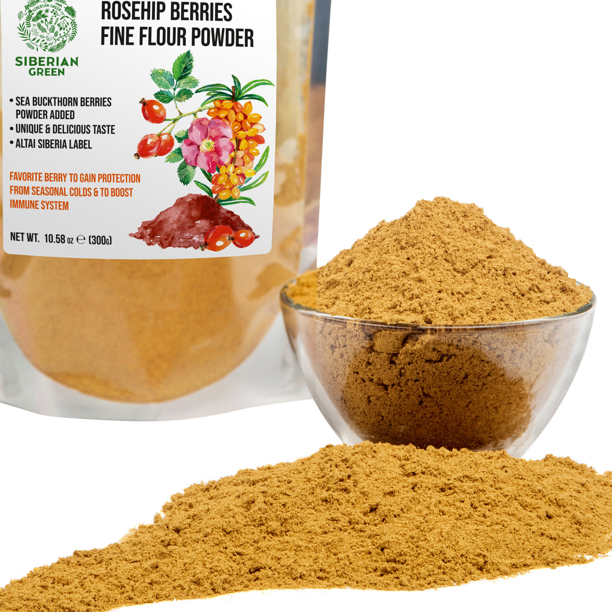 Ground Siberian Rose Hips & Sea Buckthorn Powder 300g (10.58 oz) – Nutrient-Rich Superfood Blend