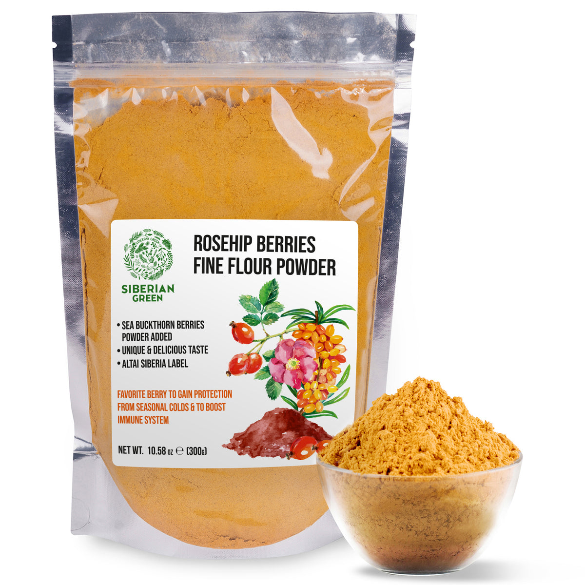 Ground Siberian Rose Hips & Sea Buckthorn Powder 300g (10.58 oz) – Nutrient-Rich Superfood Blend