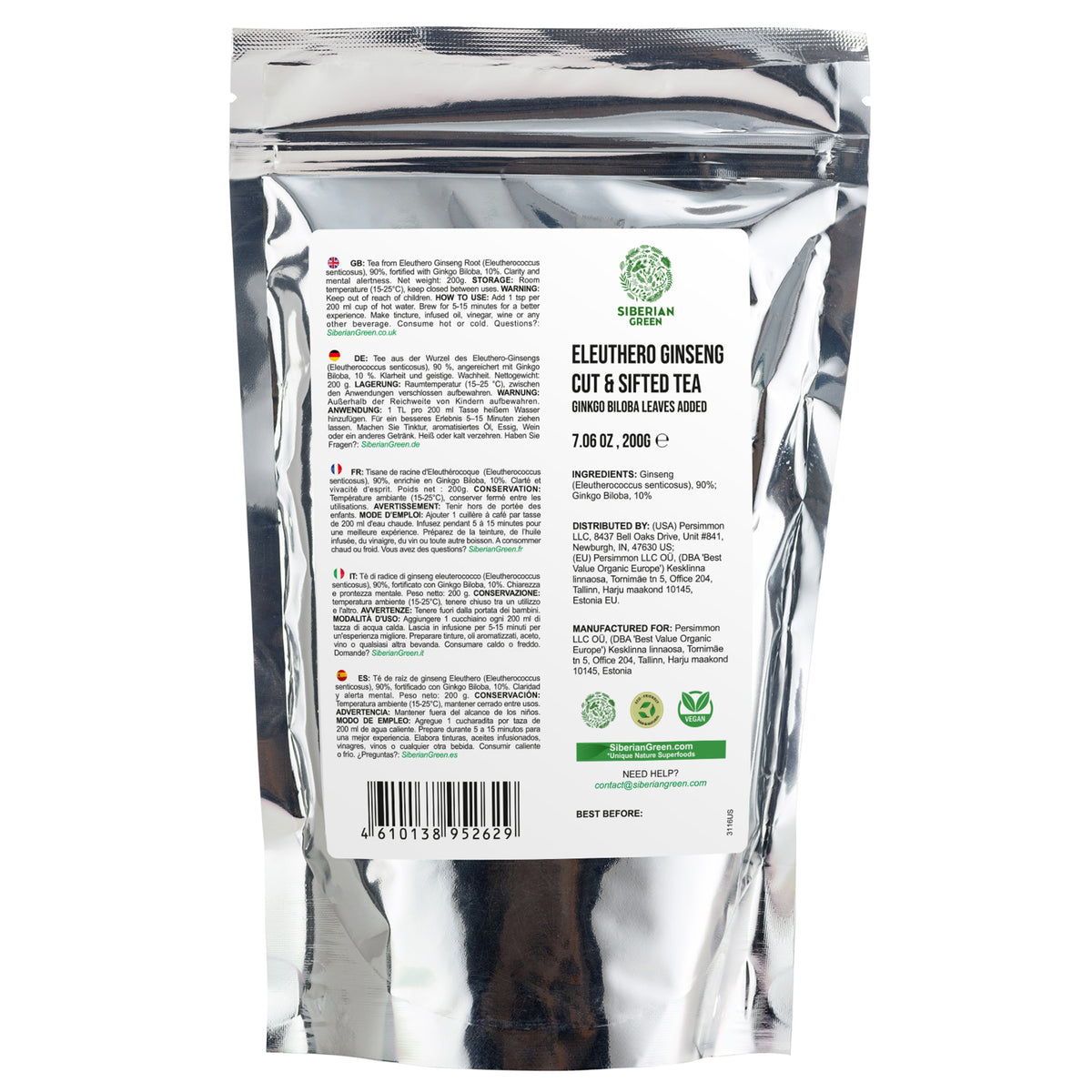 Siberian Ginseng & Ginkgo Biloba Powder – 200g Wild-Harvested Adaptogenic Blend