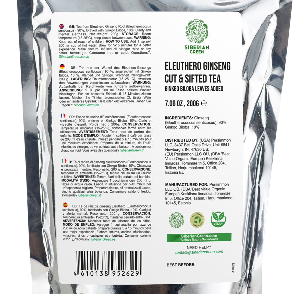 Siberian Ginseng & Ginkgo Biloba Powder – 200g Wild-Harvested Adaptogenic Blend