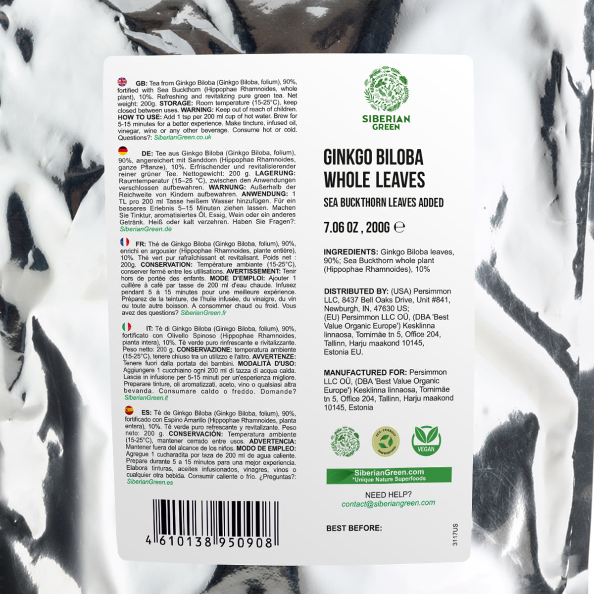 Ginkgo Biloba Sea Buckthorn Leaves Tea - 200g - Wild Collected Herbal Mixture
