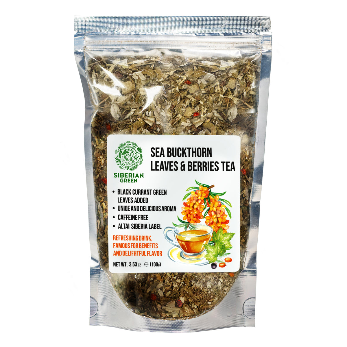 Siberian Green Sea Buckthorn Leaf & Berry Tea with Black Currant – 100g (3.53 oz)