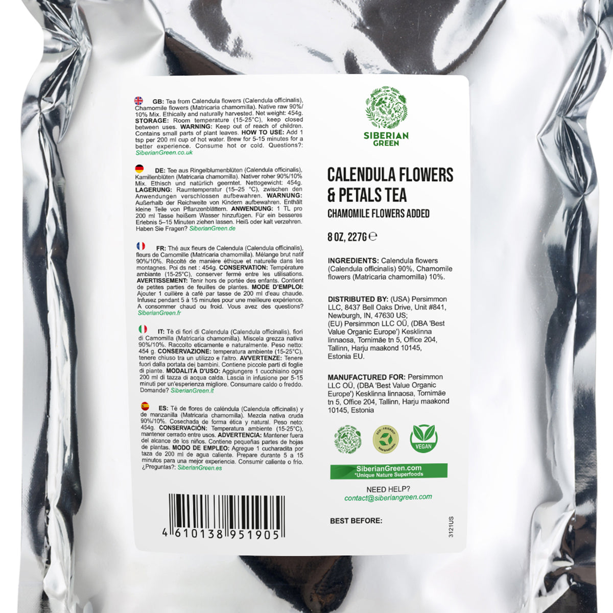 Siberian Green Calendula & Chamomile Flowers Tea - 227g (8 oz)