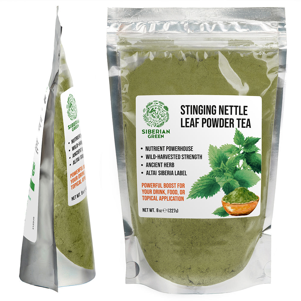 Siberian Green Stinging Nettle Leaf Powder Tea (Urtica dioica) – 8 oz (227 g) Vegan Herbal Powder, Non-GMO Green Superfood Drinks and Daily Wellness