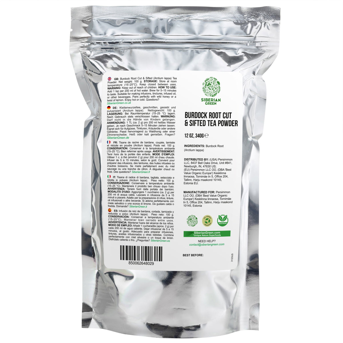 Siberian Burdock Root Cut and Sifted Coarse Powder Tea 12 oz (340g) Traditional Skin Hair Detox Arctium lappa