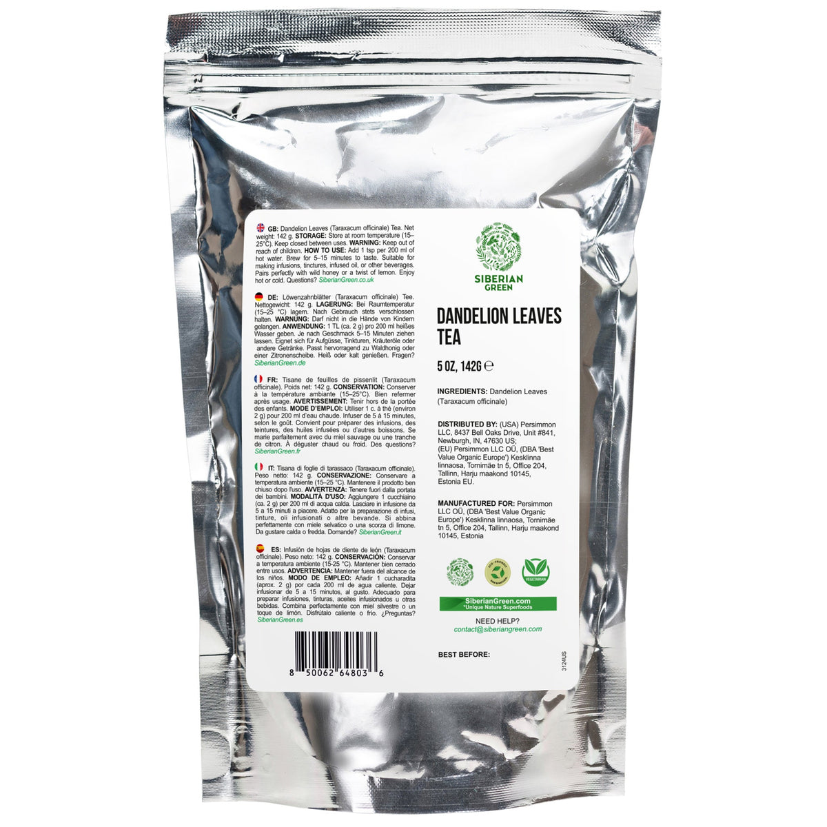 Siberian Green Dandelion Leaf Tea 142g Herbal Tea for Digestion Bloating Liver Wellness and Daily Balance UK