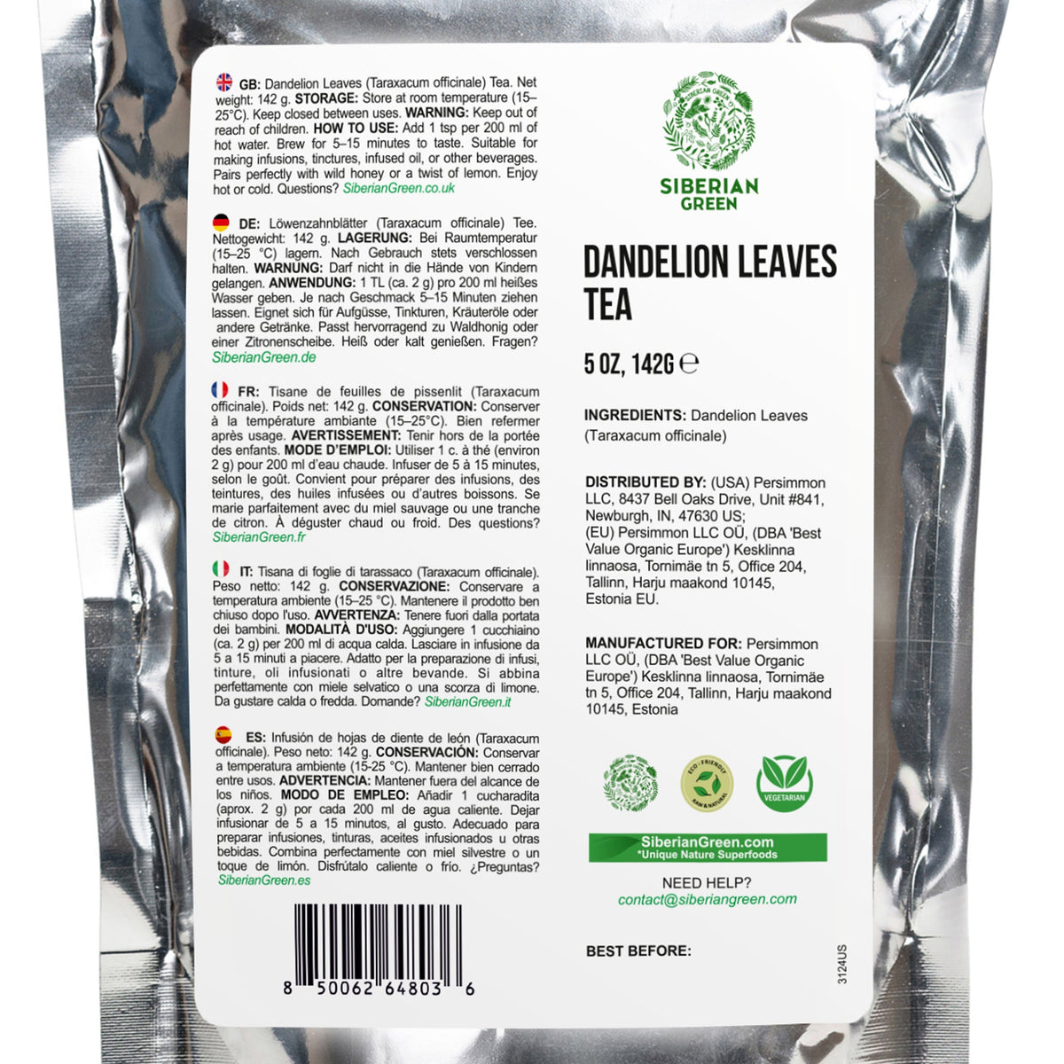 Siberian Green Dandelion Leaf Tea 142g Herbal Tea for Digestion Bloating Liver Wellness and Daily Balance UK