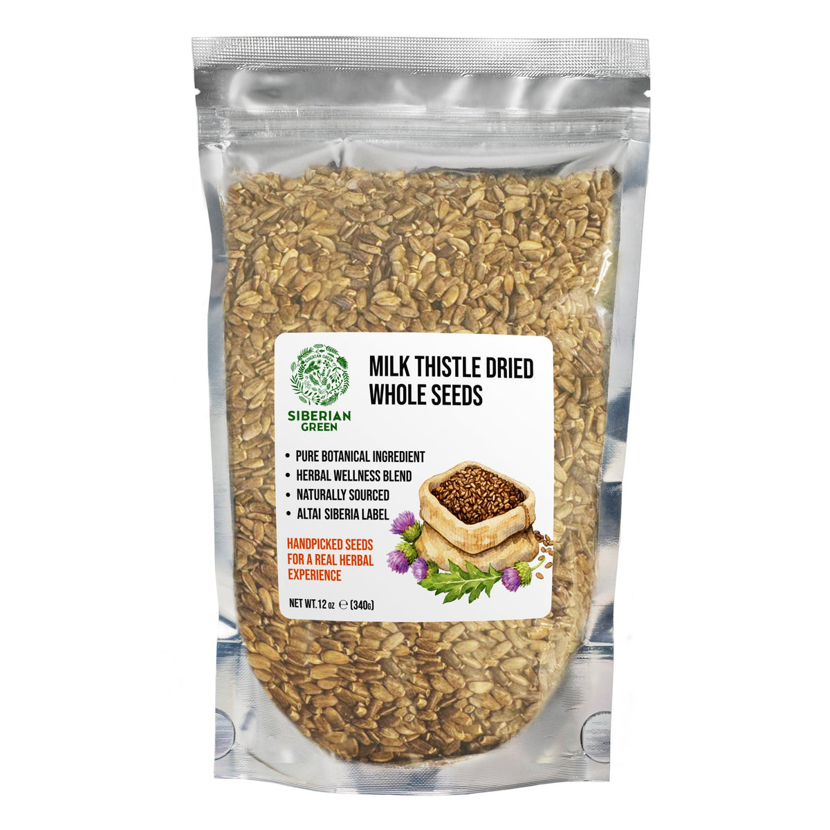 Siberian Green Milk Thistle Dried Whole Seeds Silybum marianum Antioxidant-Rich – 340g (12 oz)