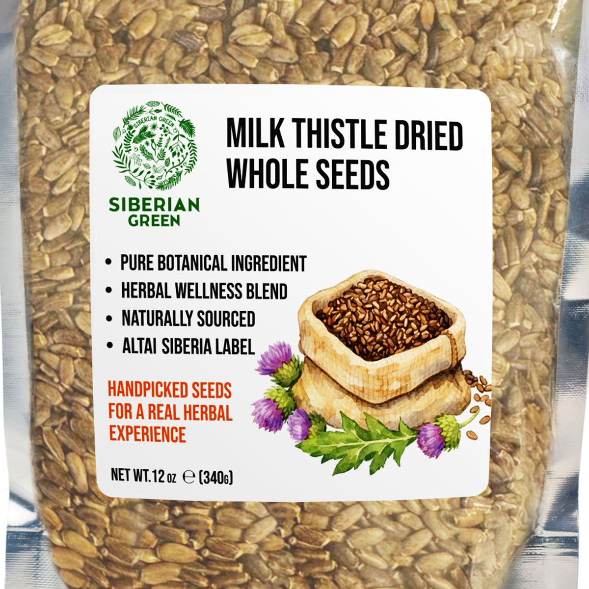 Siberian Green Milk Thistle Dried Whole Seeds Silybum marianum Antioxidant-Rich – 340g (12 oz)