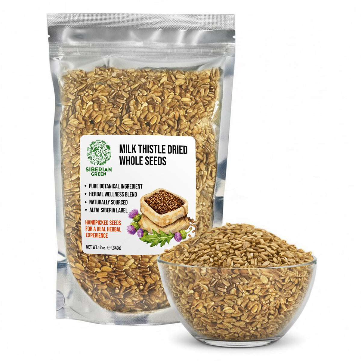 Siberian Green Milk Thistle Dried Whole Seeds Silybum marianum Antioxidant-Rich – 340g (12 oz)