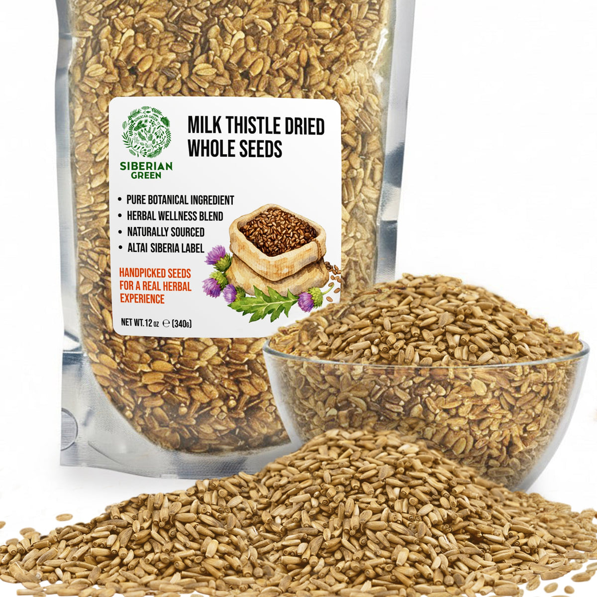 Siberian Green Milk Thistle Dried Whole Seeds Silybum marianum Antioxidant-Rich – 340g (12 oz)
