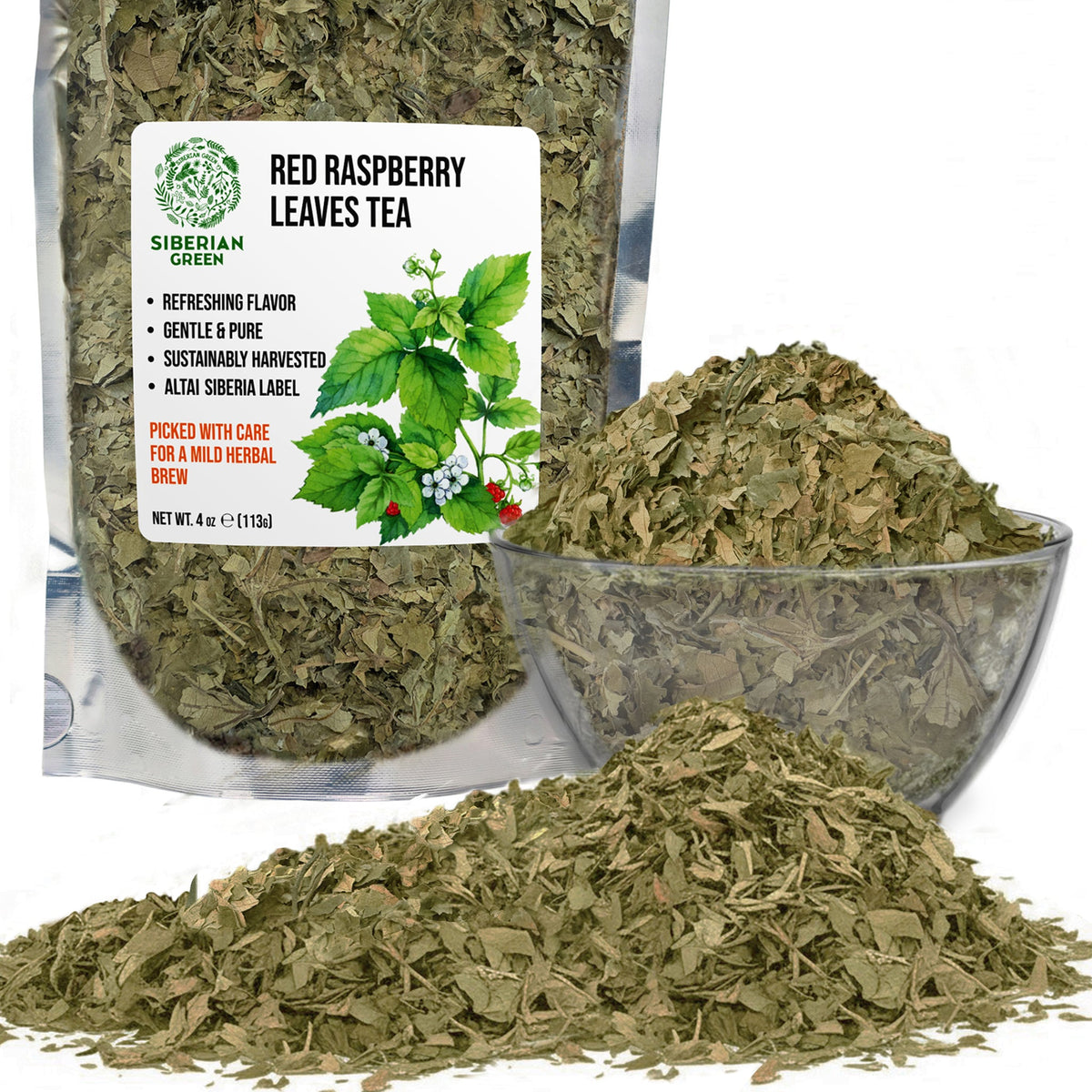Siberian Green Red Raspberry Leaf Sweet Herbal Tea for Women Wellness Relaxation and Calm UK 113g