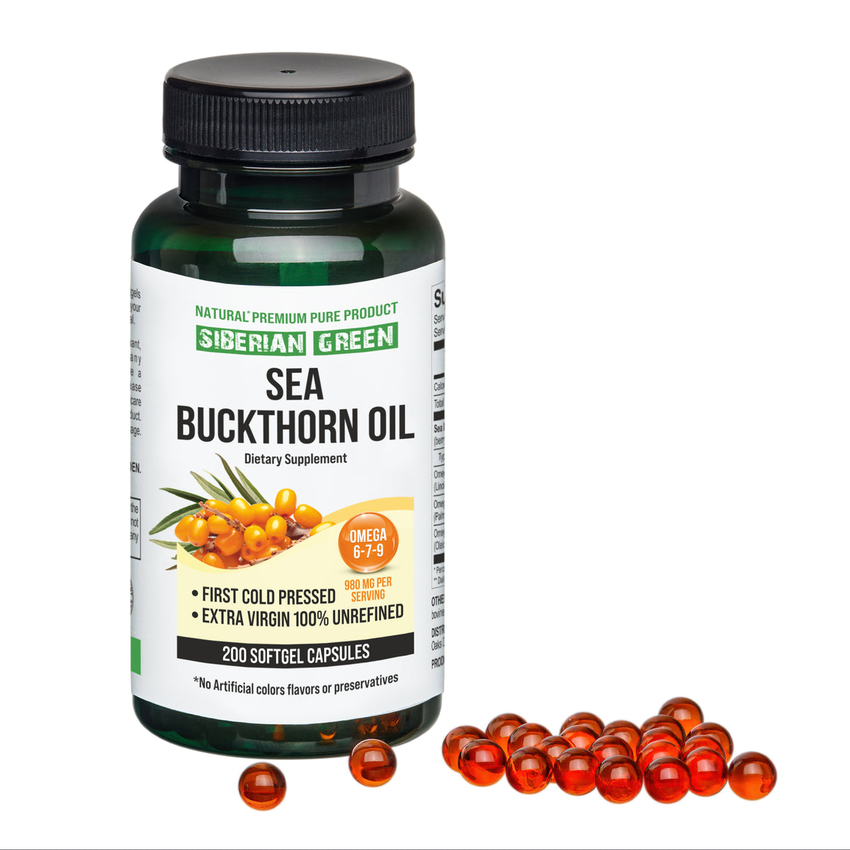 Omega 7 Sea Buckthorn Oil Capsules - 100% Pure &amp; Cold-Pressed