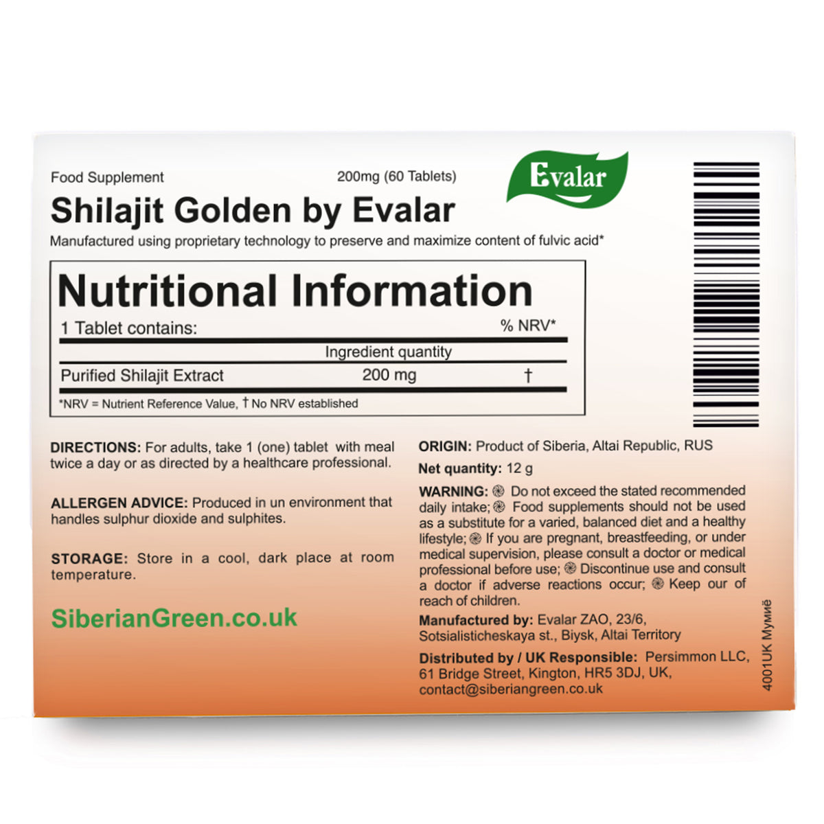 Evalar Shilajit Gold (Mumijo Resin) – 60 Capsules