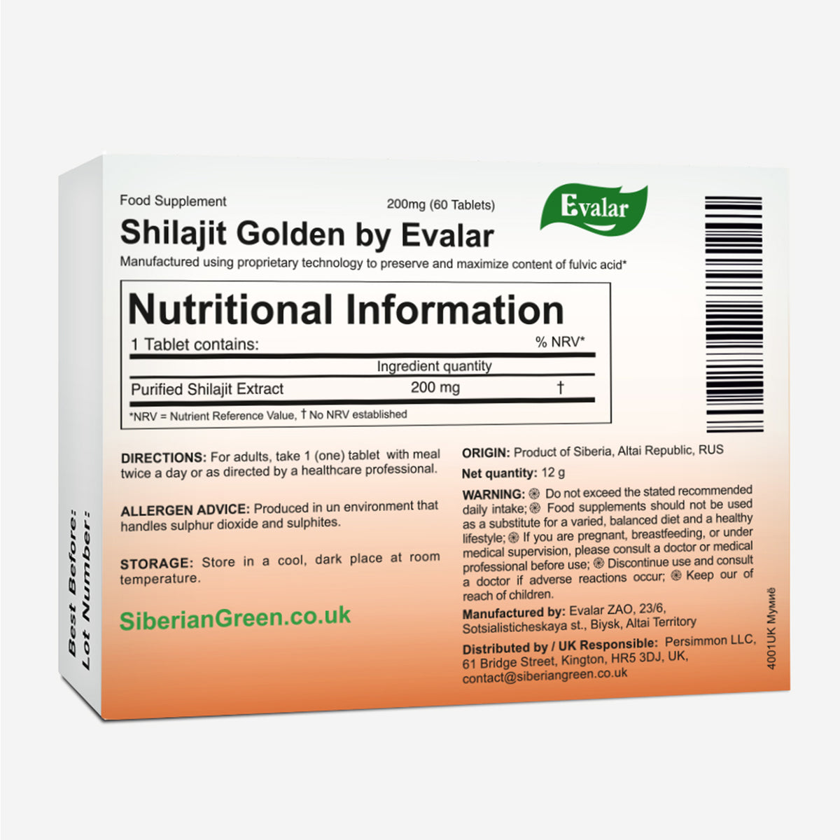 Evalar Shilajit Gold (Mumijo Resin) – 60 Capsules