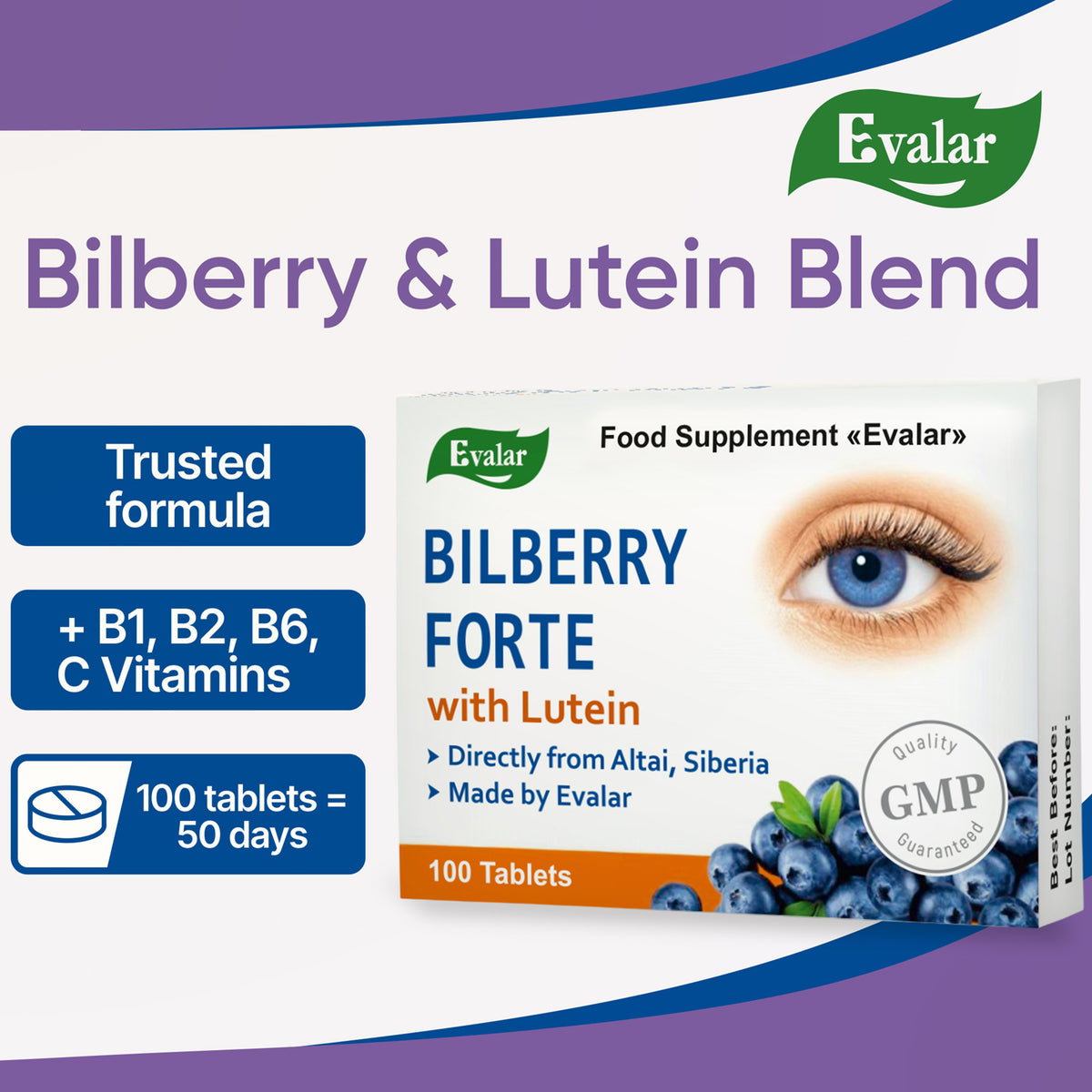 Blueberry Bilberry Forte by Evalar Vitamins Lutein 100 Tabs