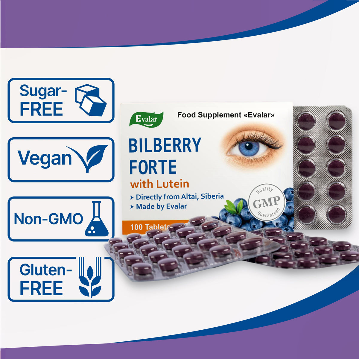Blueberry Bilberry Forte by Evalar Vitamins Lutein 100 Tabs