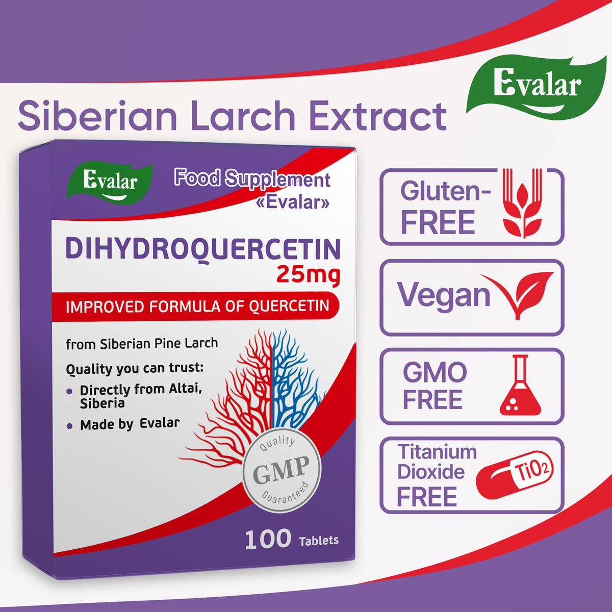 Siberian Pine Larch by Evalar Dihydro Quercetin 100 Tabs