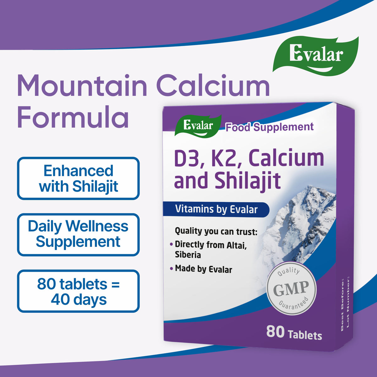 Mountain Calcium Vitamins with Shilajit – 80 Tablets