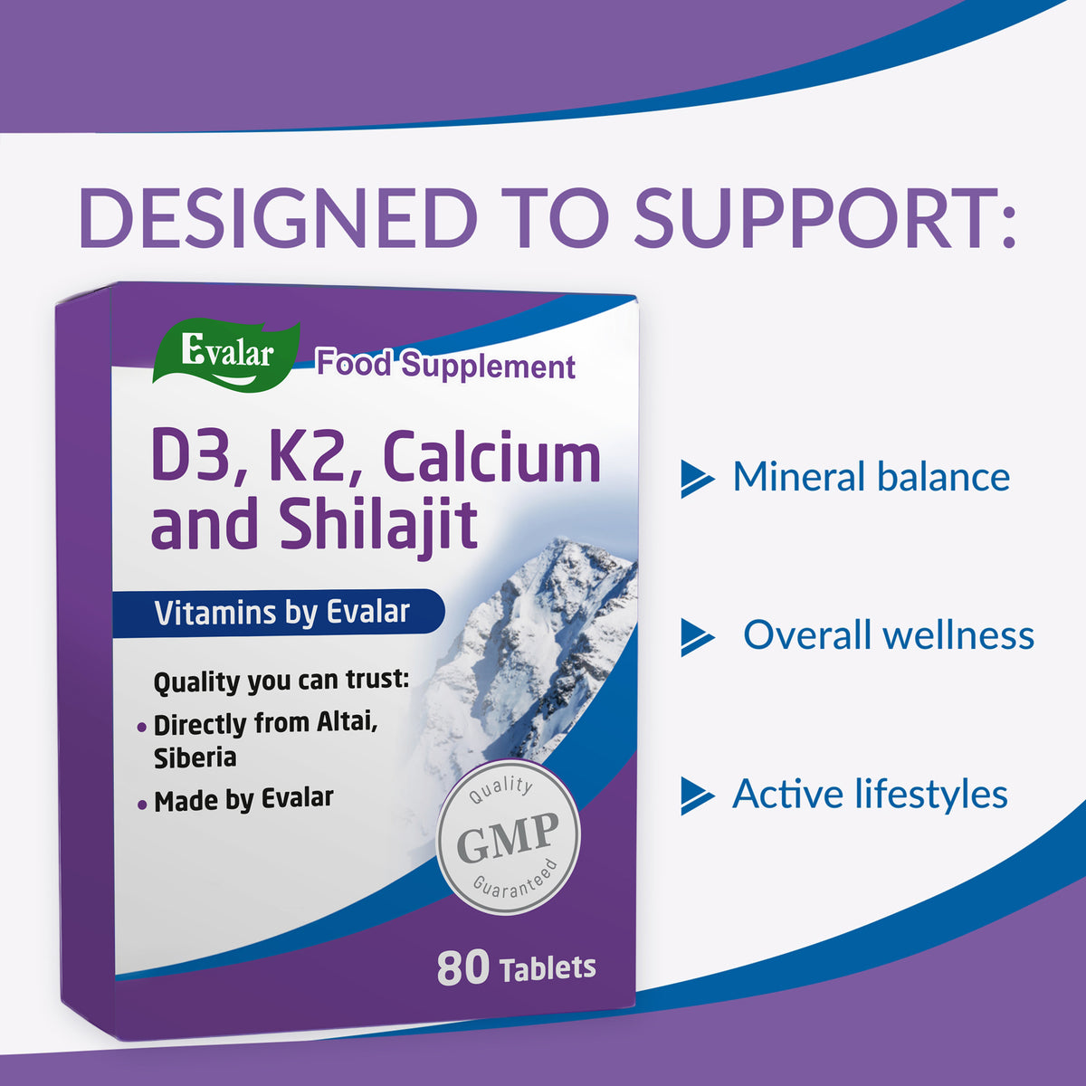Mountain Calcium Vitamins with Shilajit – 80 Tablets