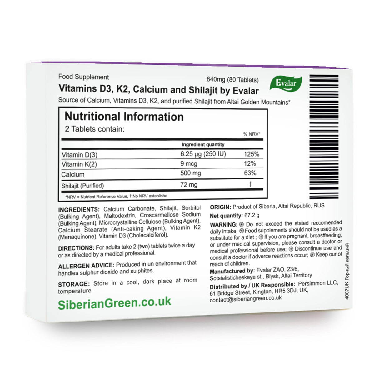 Mountain Calcium Vitamins with Shilajit – 80 Tablets