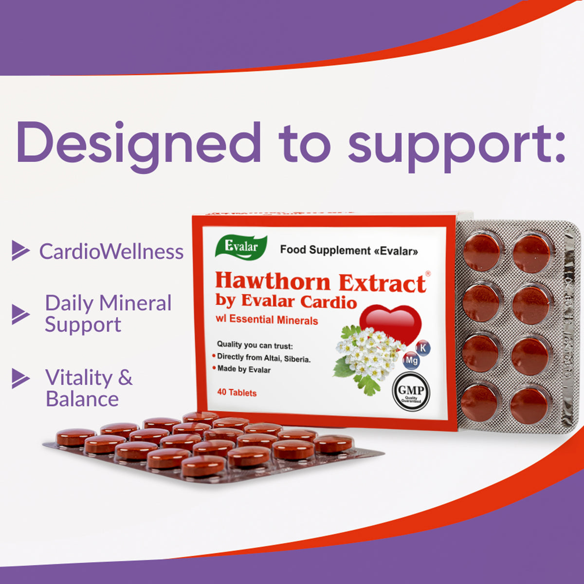 Hawthorn Extract with Essential Minerals by Evalar 40 Tabs