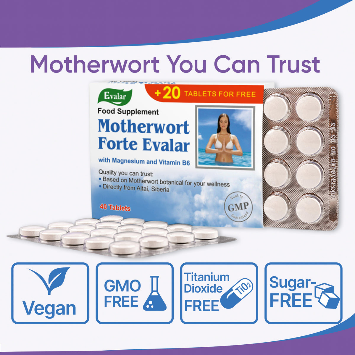 Motherwort Forte Herb with Vitamins by Evalar 40 Tabs
