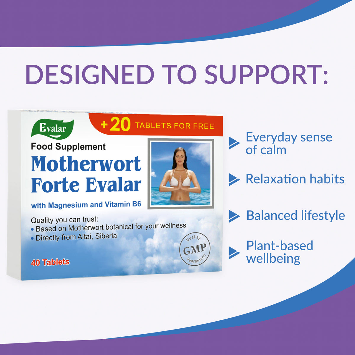 Motherwort Forte Herb with Vitamins by Evalar 40 Tabs