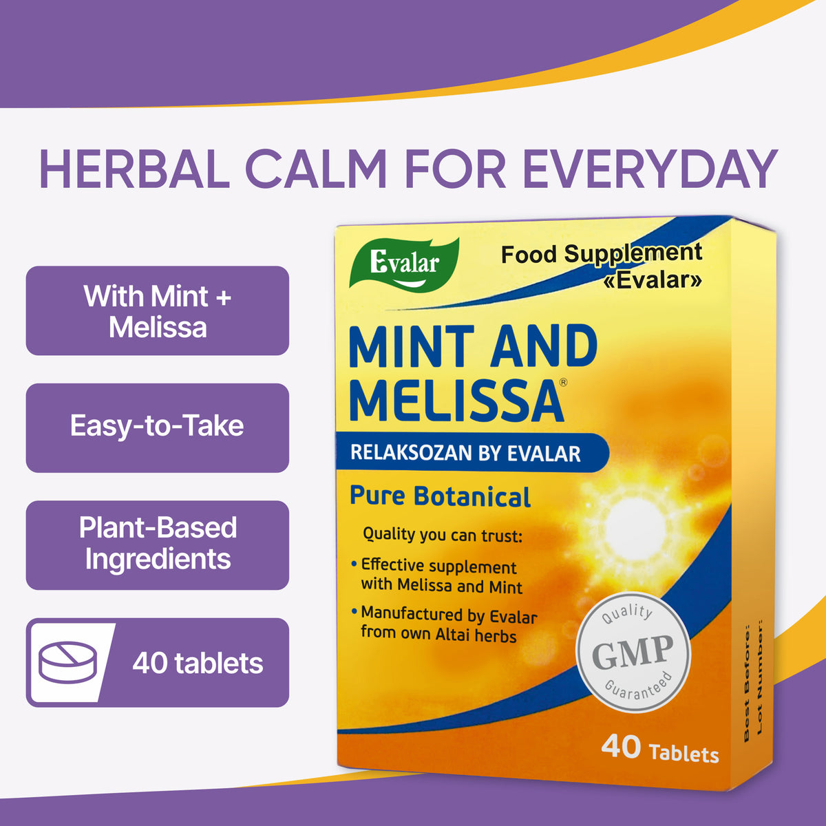 Mint Melissa Herbs by Evalar 40 Tabs