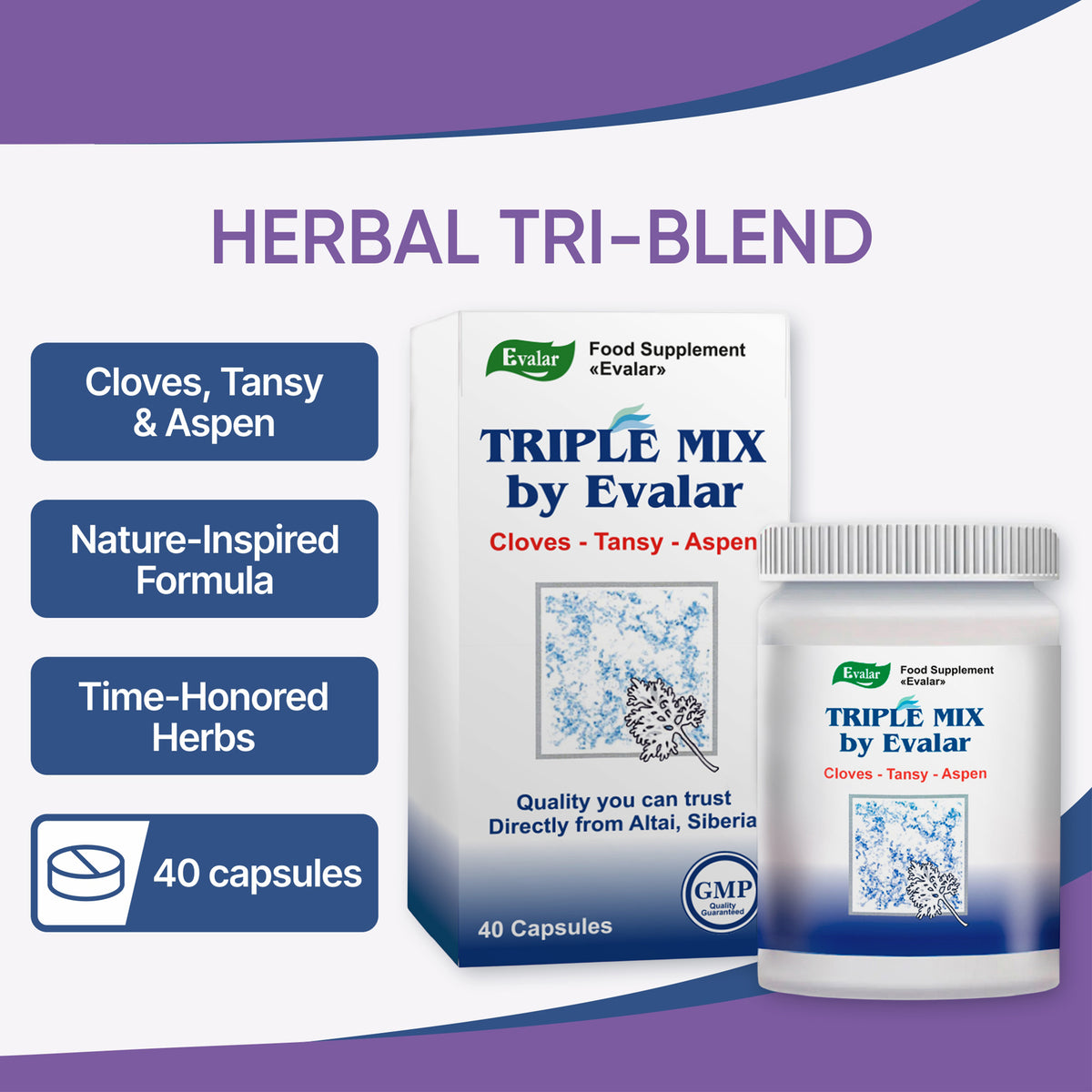 Cloves, Tansy & Aspen Herbal Mix – Evalar 40 Capsules