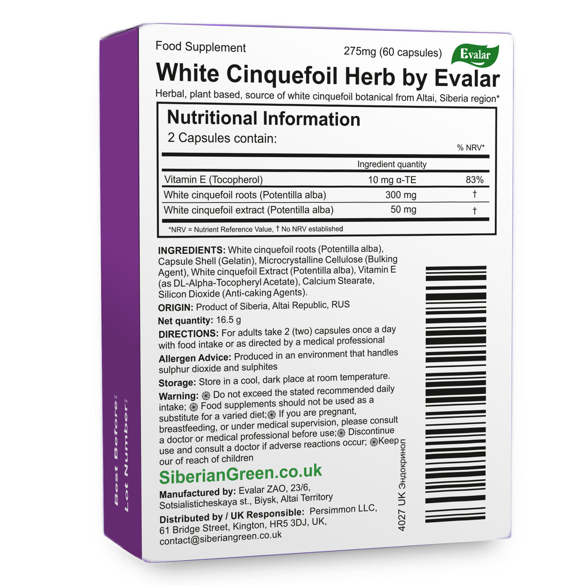 White Cinquefoil Herb by Evalar 60 Caps