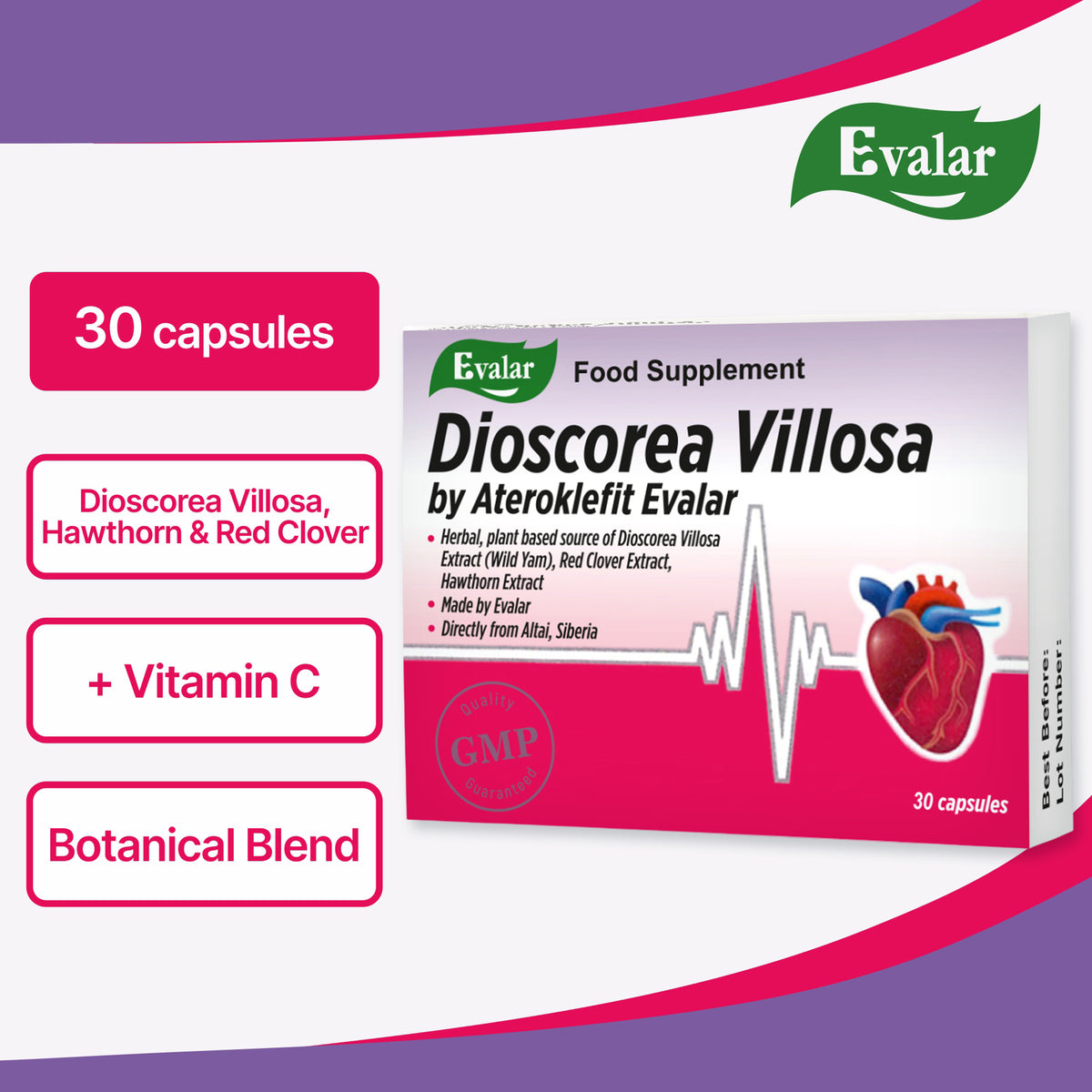 Dioscorea Villosa Wild Yam Red Clover by Evalar Ateroklefit Herb 30 Caps