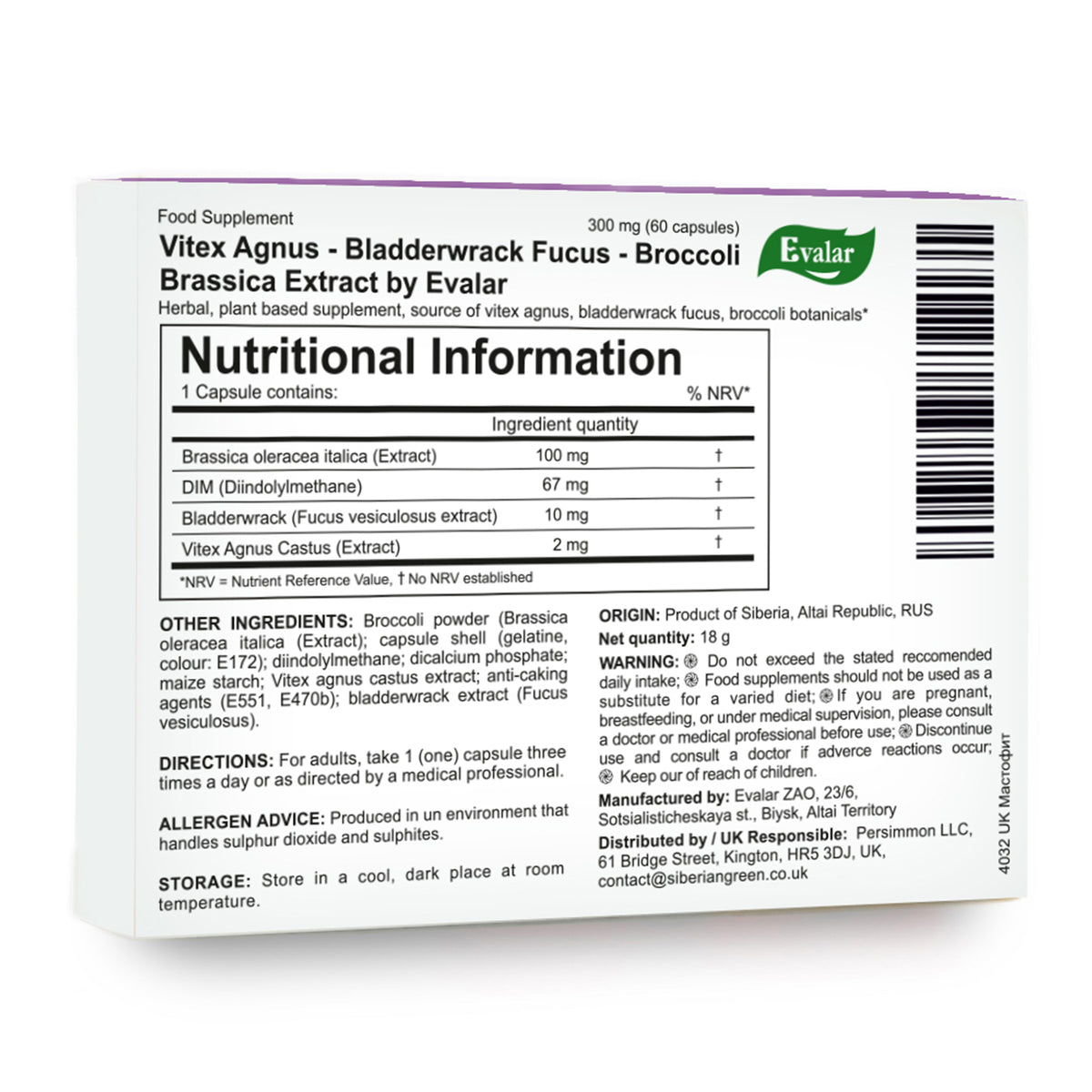 Vitex Chaste Tree Bladderwrack Fucus Extract Mastofit Herb by Evalar 100 Tab