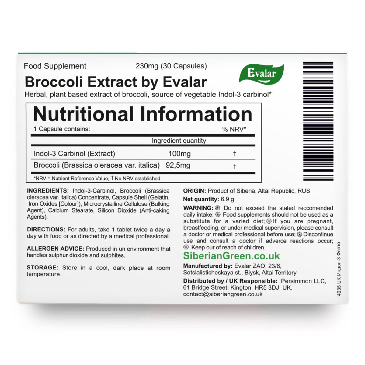 Evalar Broccoli Indol-3 Extract Herb by Evalar 30 Caps