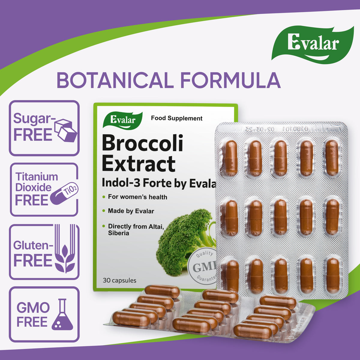 Evalar Broccoli Indol-3 Extract Herb by Evalar 30 Caps