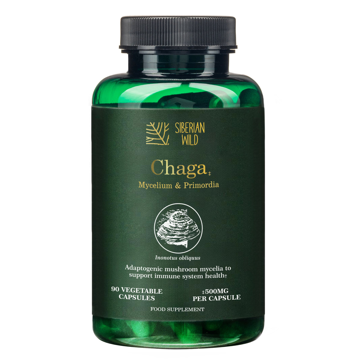 Siberian Wild White Chaga Mushroom Capsules 1500mg Immune Support Energy Antioxidant Vegan Supplement UK