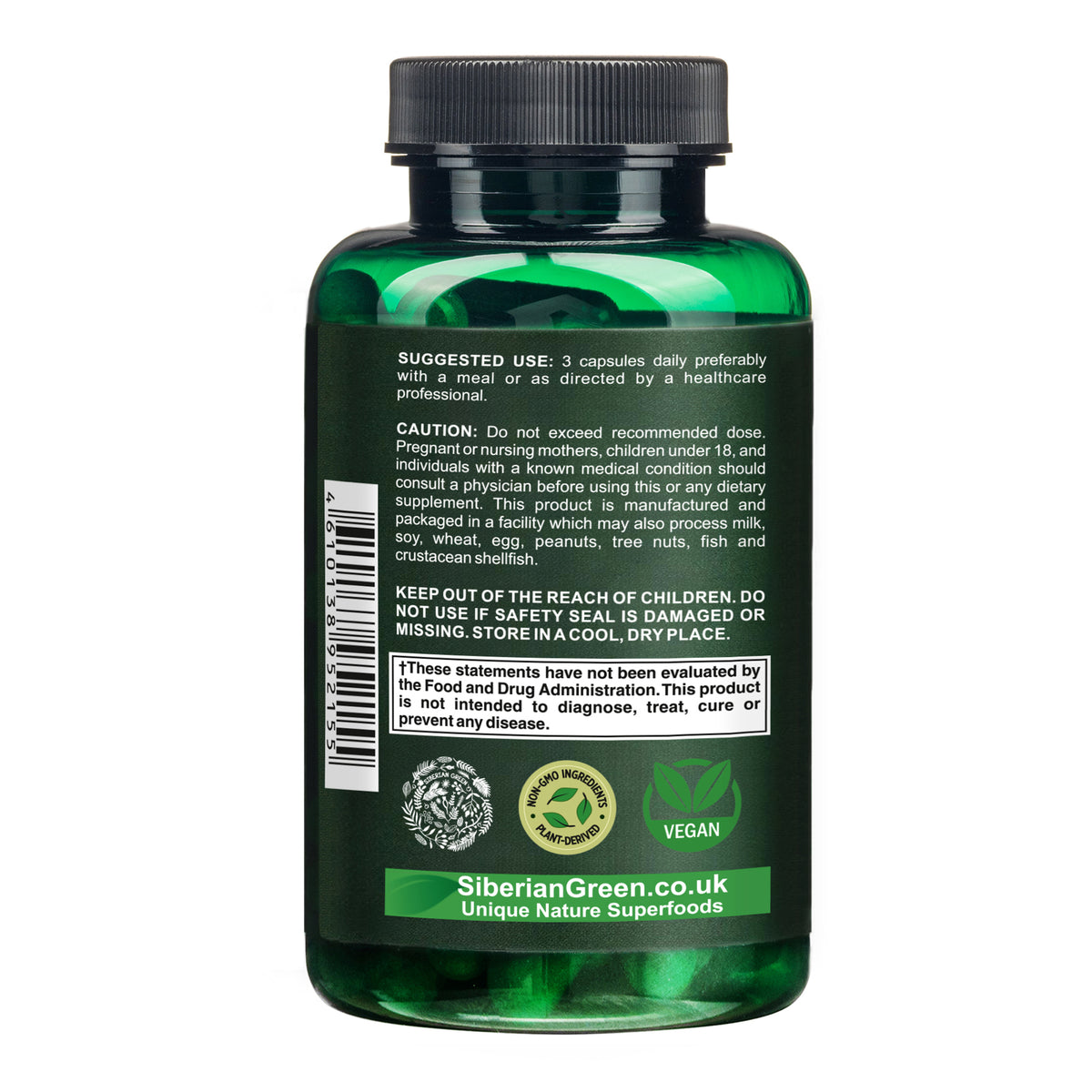 Siberian Wild White Chaga Mushroom Capsules 1500mg Immune Support Energy Antioxidant Vegan Supplement UK