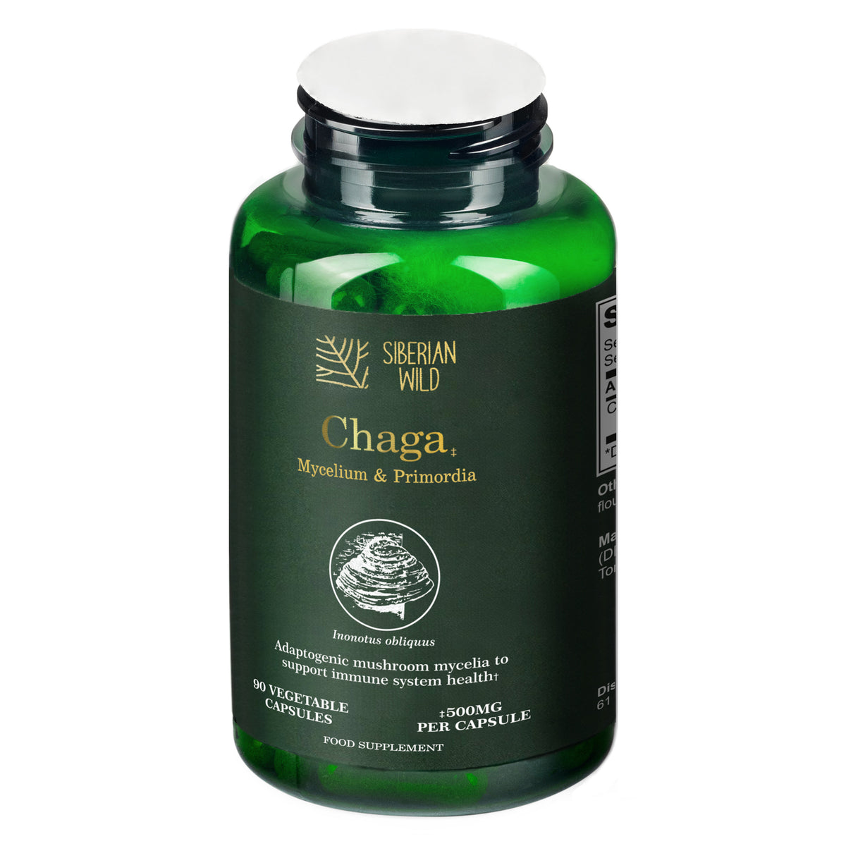 Siberian Wild White Chaga Mushroom Capsules 1500mg Immune Support Energy Antioxidant Vegan Supplement UK