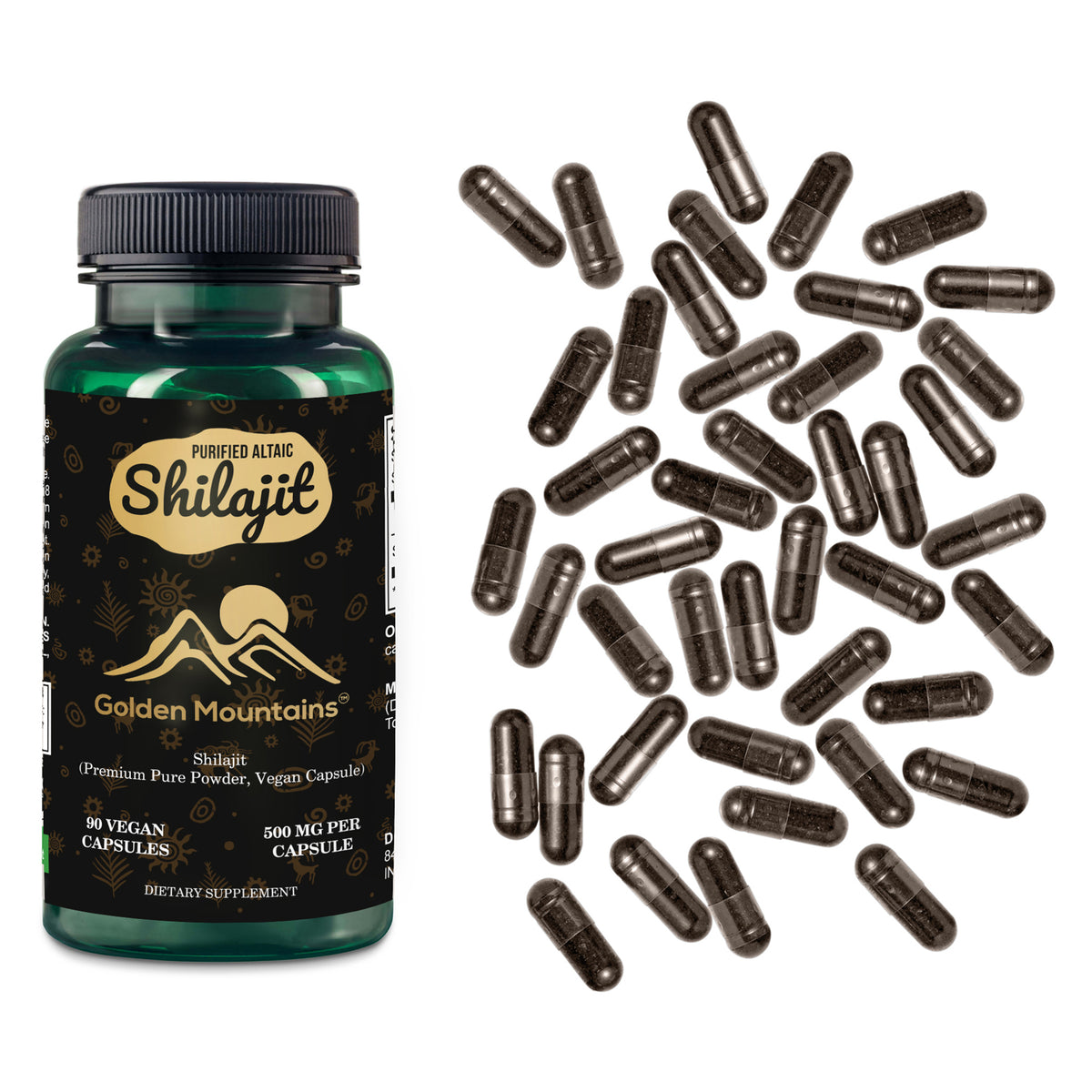 Golden Mountains Shilajit Vegan Capsules – 500mg | 90 Count