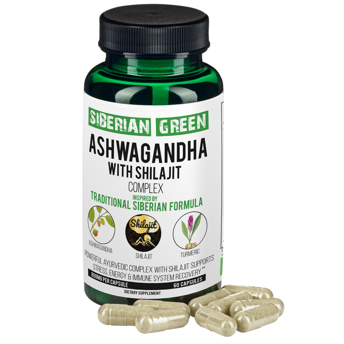 Ashwagandha & Shilajit Capsules with Turmeric - Ayurvedic Complex (60 Caps)