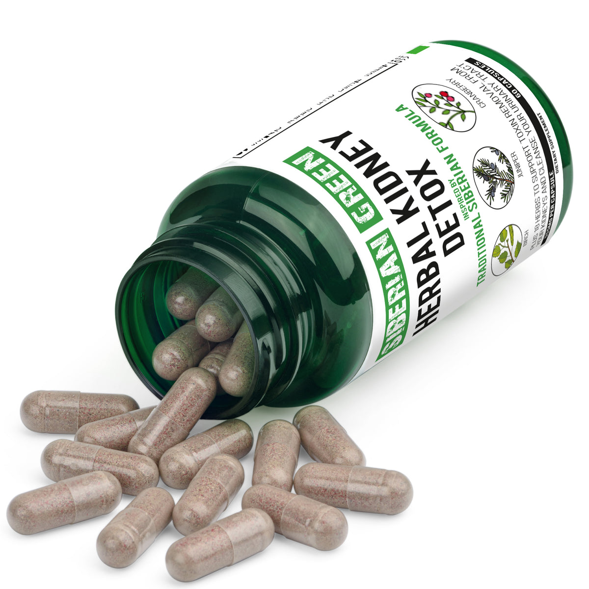 Siberian Green Herbal Kidney Detox 60 Capsules – Cranberry Birch Juniper Traditional Siberian Formula