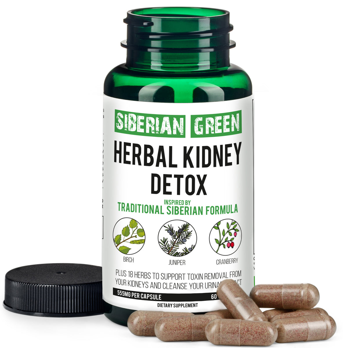 Siberian Green Herbal Kidney Detox 60 Capsules – Cranberry Birch Juniper Traditional Siberian Formula