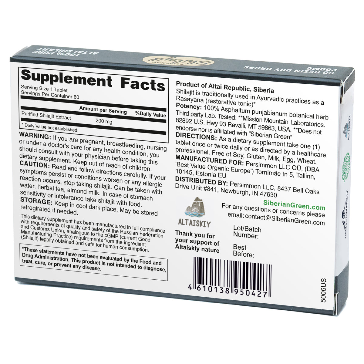 Siberian Green Shilajit Dry Drops – 60 x 200mg