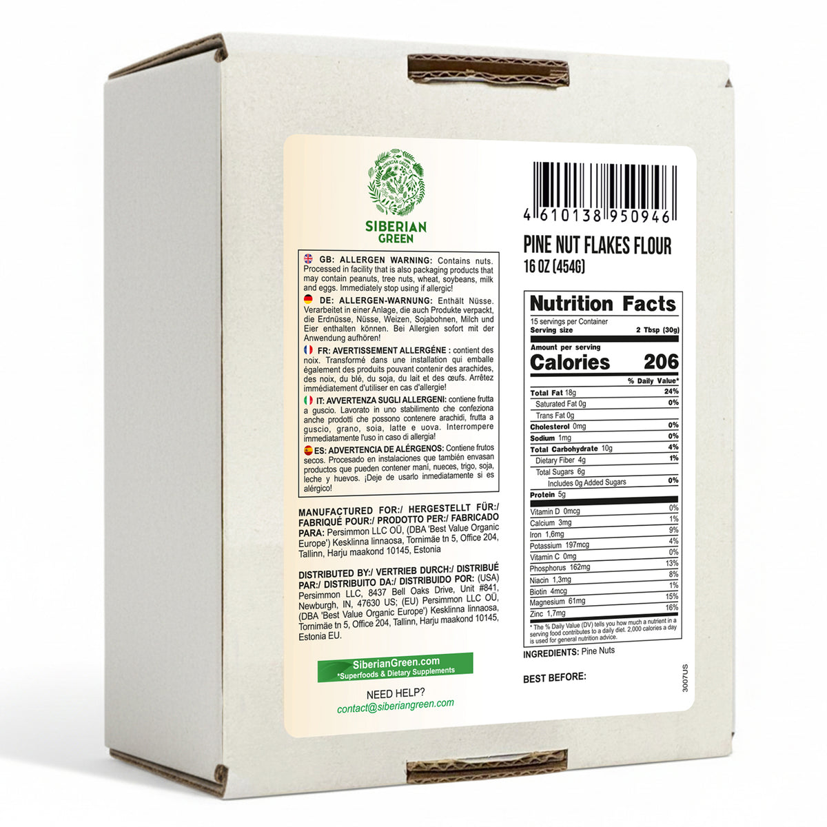 Siberian Pine Nut Flakes Flour (Kernel) Powder 454g (1 lbs) Organic Wild Harvested 100% Pure