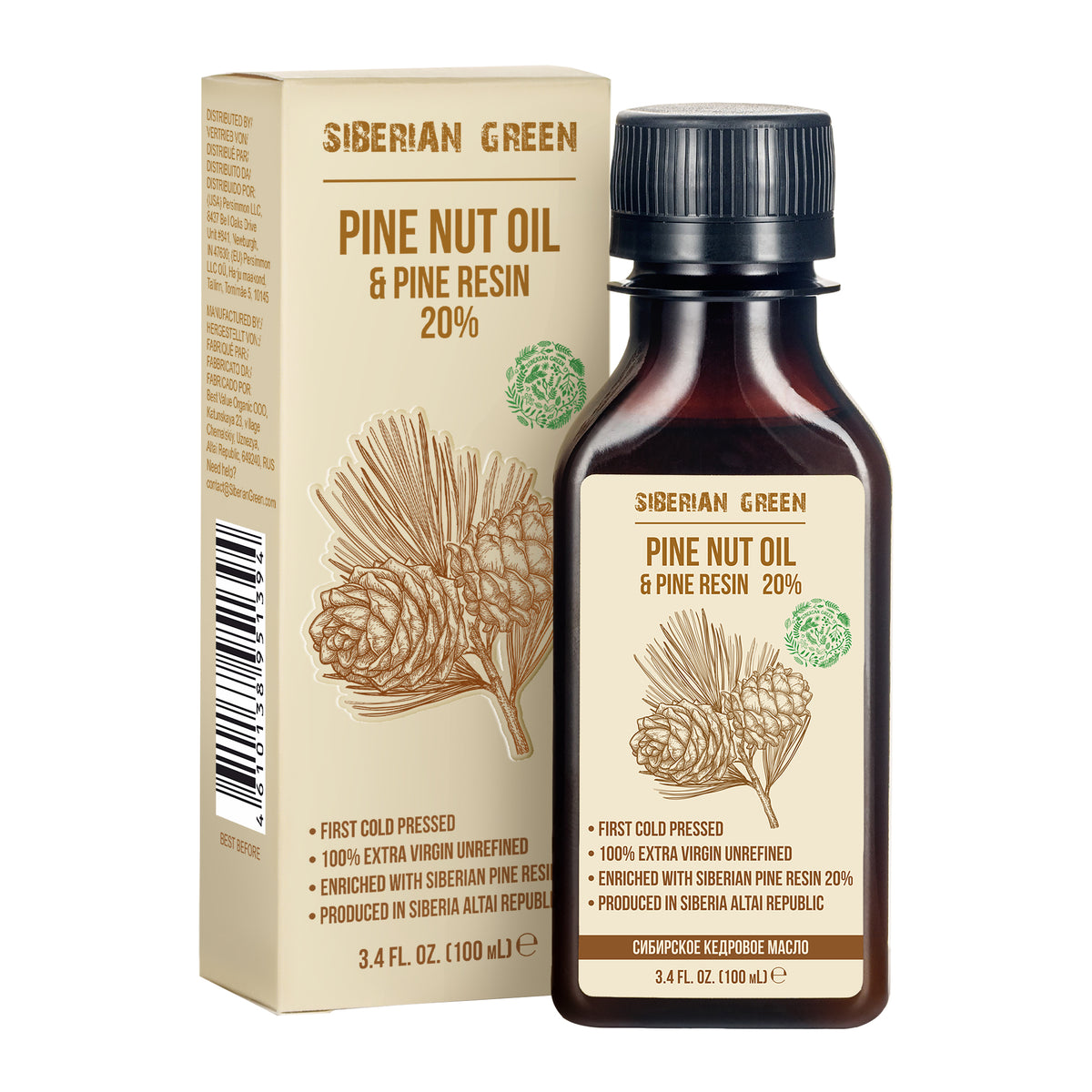 Siberian Pine Nut Oil with Cedar Resin – 100% Extra Virgin, Cold Pressed, 100 ml