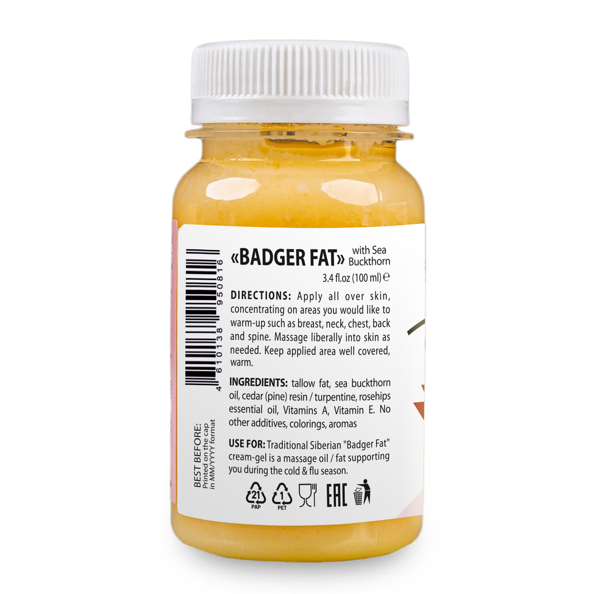 Cream-Gel “Badger Fat” Siberian Warming with Mint Essential Oils and Red Pepper – 100ml