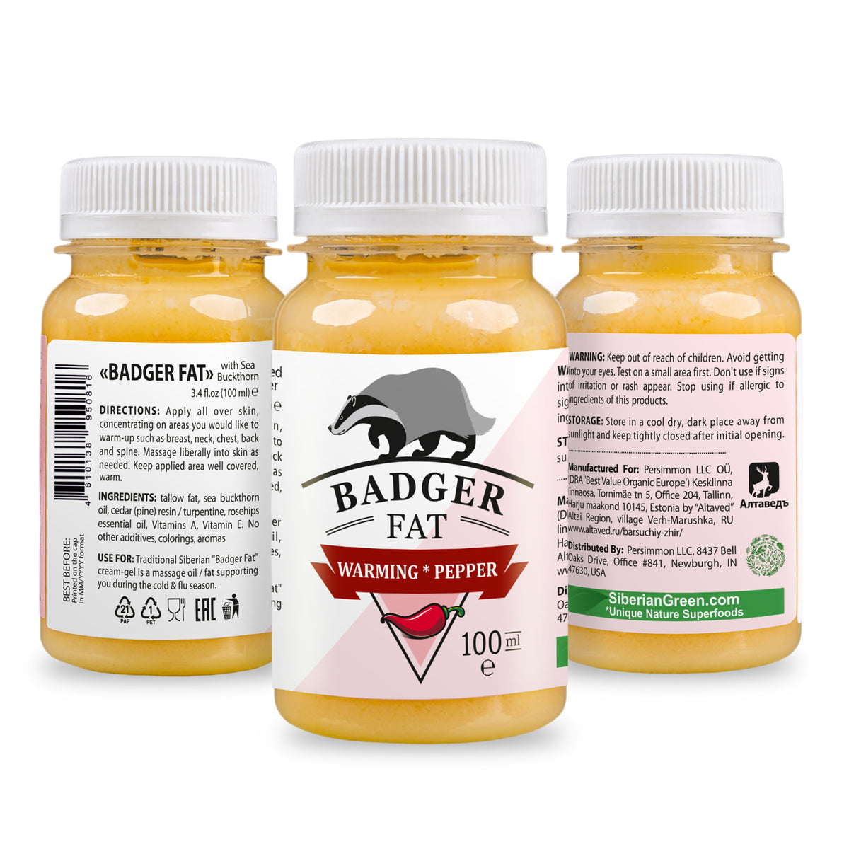 Cream-Gel “Badger Fat” Siberian Warming with Mint Essential Oils and Red Pepper – 100ml