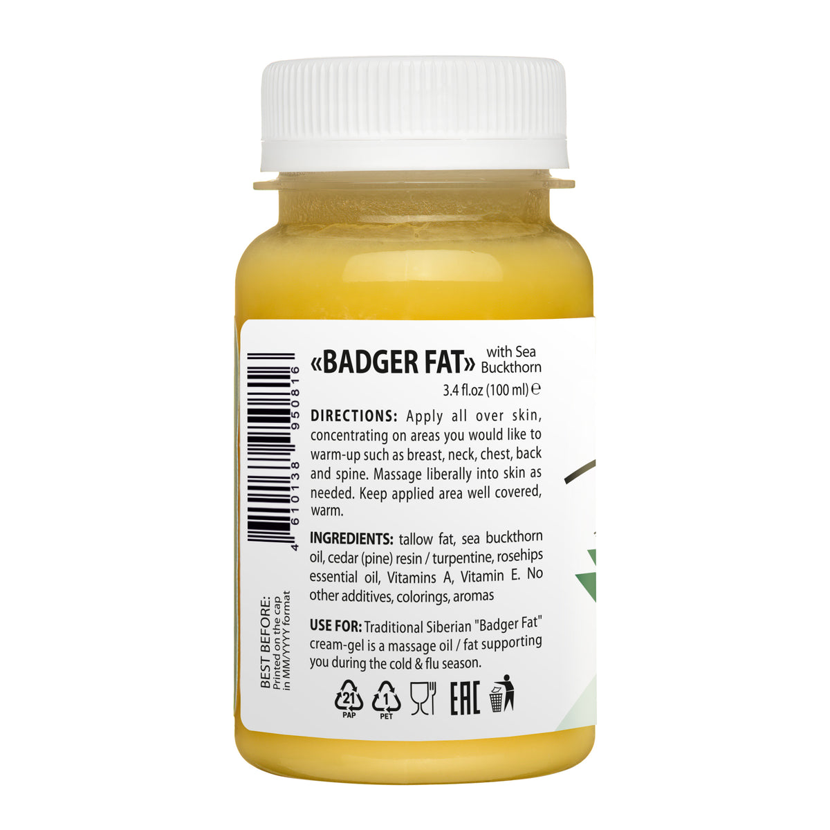 Siberian Badger Fat Cream-Gel with Sea Buckthorn Oil, Pine Resin & Vitamins – 100ml