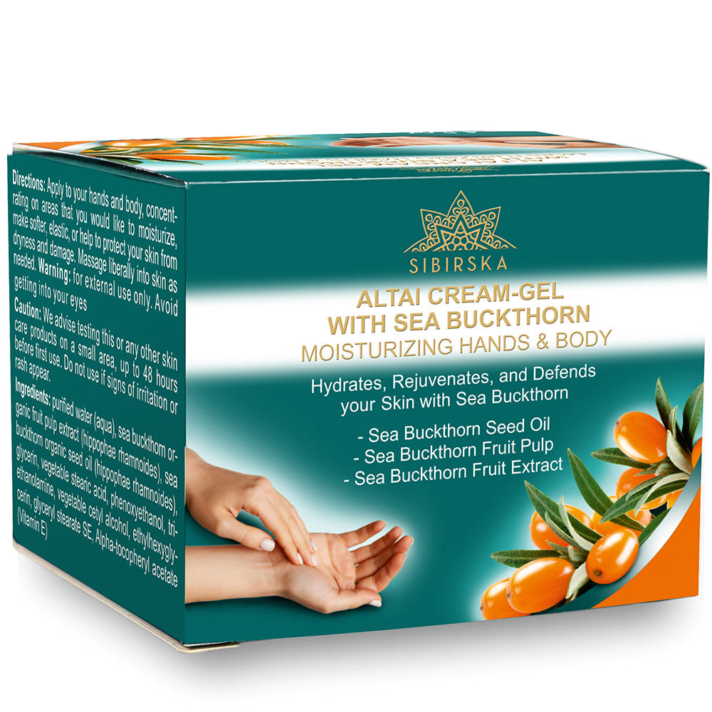 Altai Sibirska Sea Buckthorn Cream Gel for Hands and Body 4 fl oz (120 g) – Fast Absorbing Moisturizer for Dry Skin Premium Omega 7